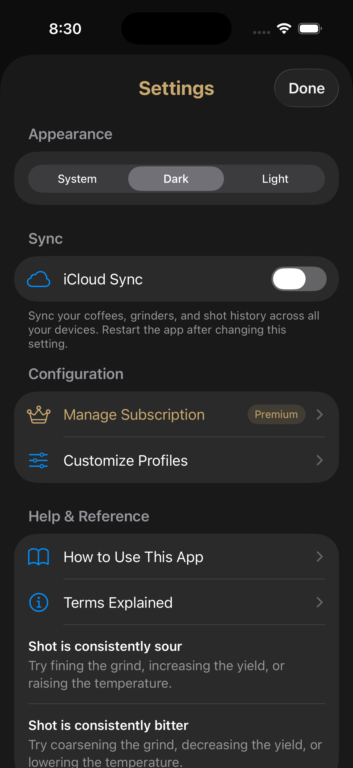 Cloud sync settings